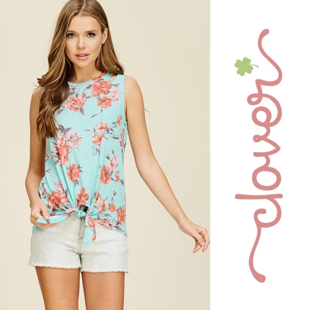 Cut Out Self Tie Floral Knit Top